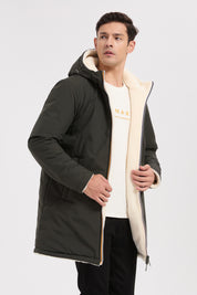 Parka réversible kaki homme à capuche effet mouton RAYMOND