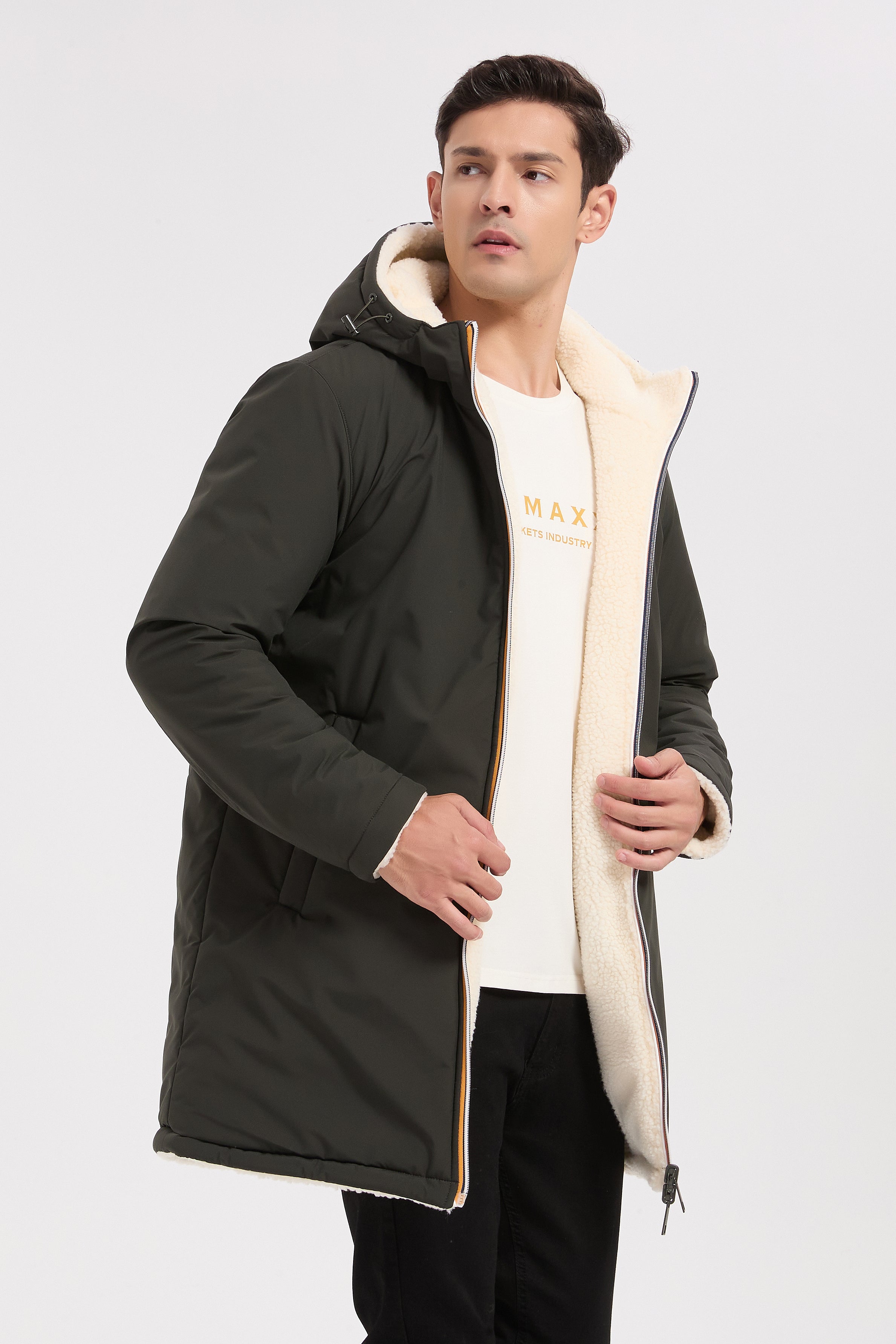 Parka réversible kaki homme à capuche effet mouton RAYMOND