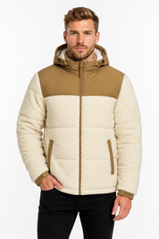 Doudoune matelassée effet sherpa écrue et camel HERMAN