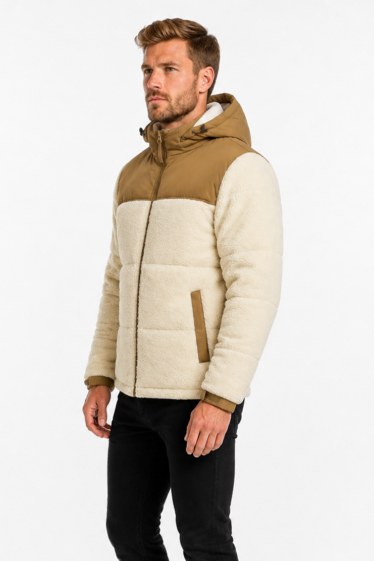 Doudoune matelassée effet sherpa écrue et camel HERMAN
