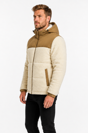 Doudoune matelassée effet sherpa écrue et camel HERMAN