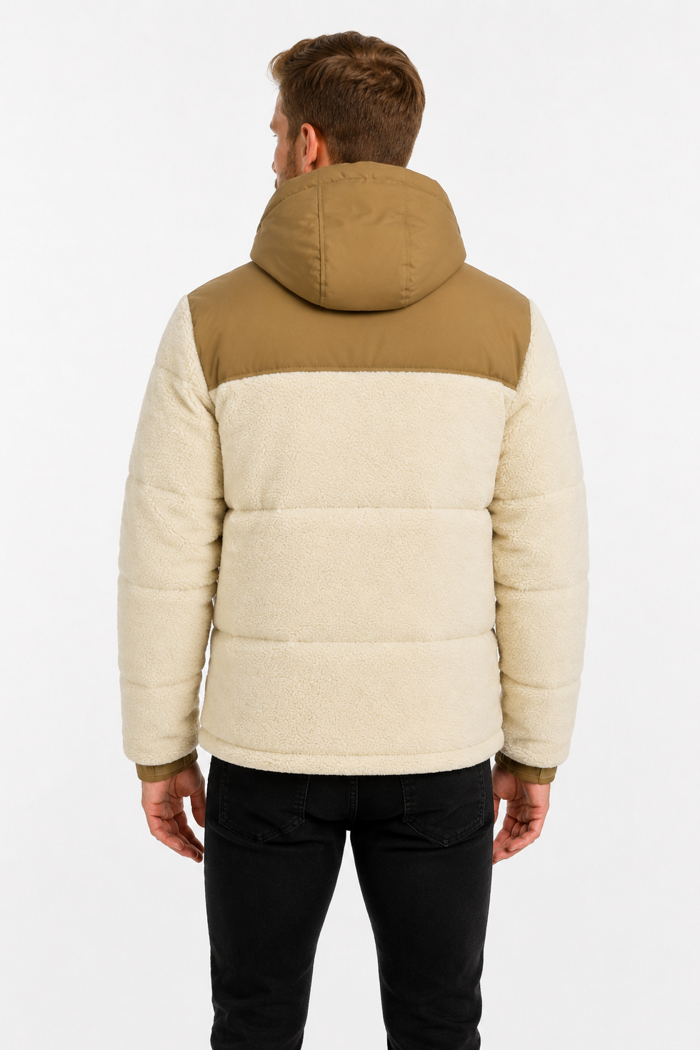 Doudoune matelassée effet sherpa écrue et camel HERMAN