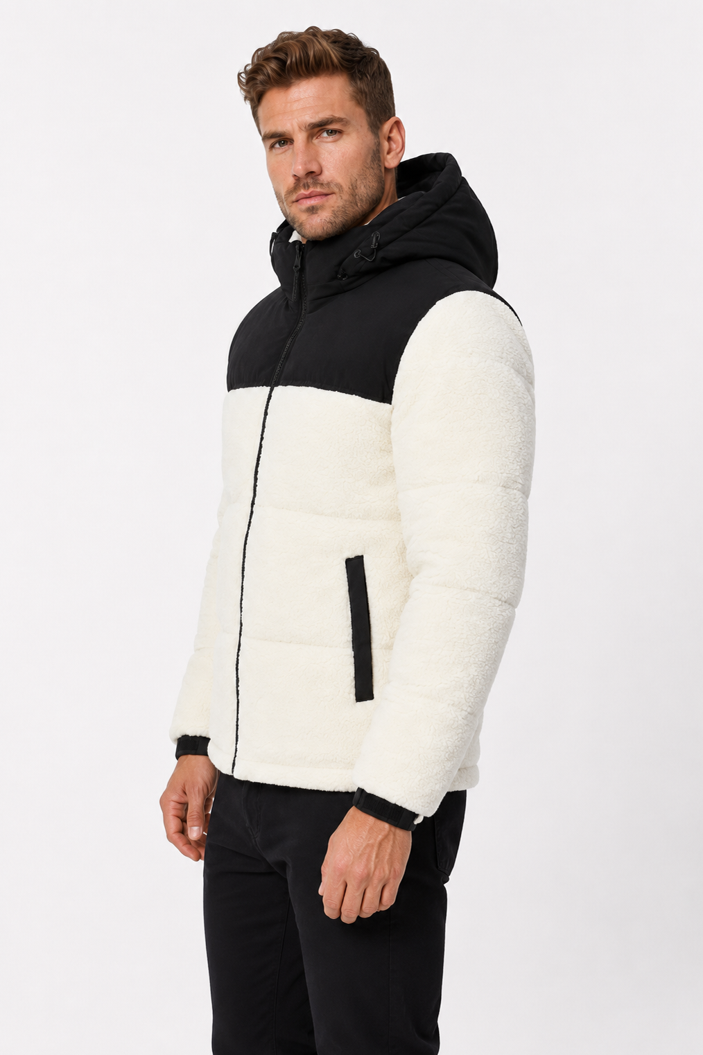 Doudoune matelassée effet sherpa écrue et noire HERMAN