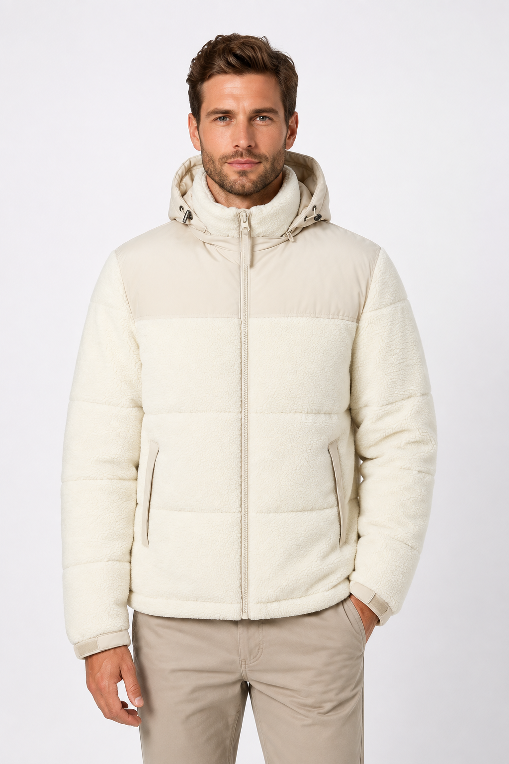 Doudoune matelassée effet sherpa écrue et beige HERMAN