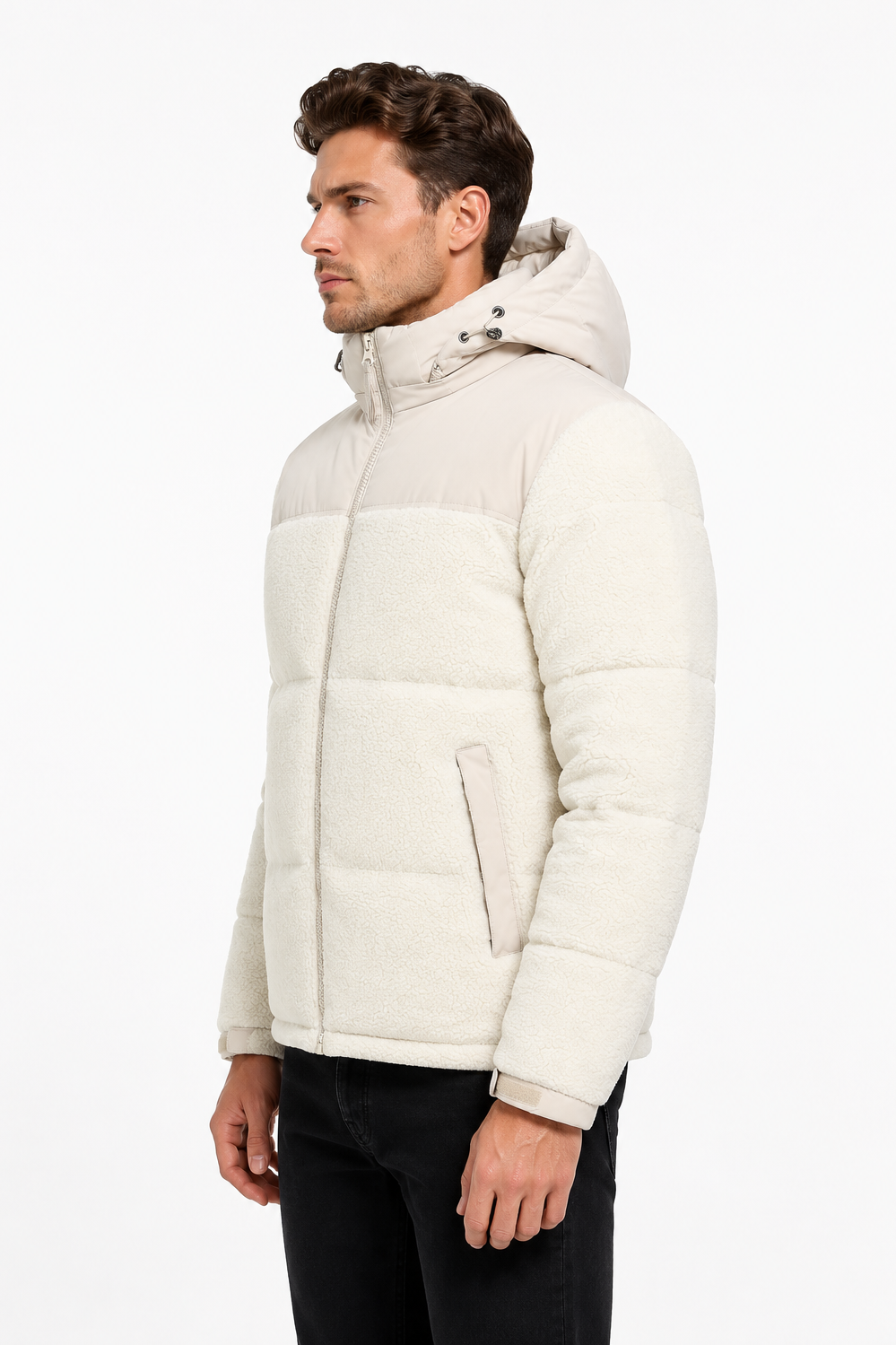 Doudoune matelassée effet sherpa écrue et beige HERMAN