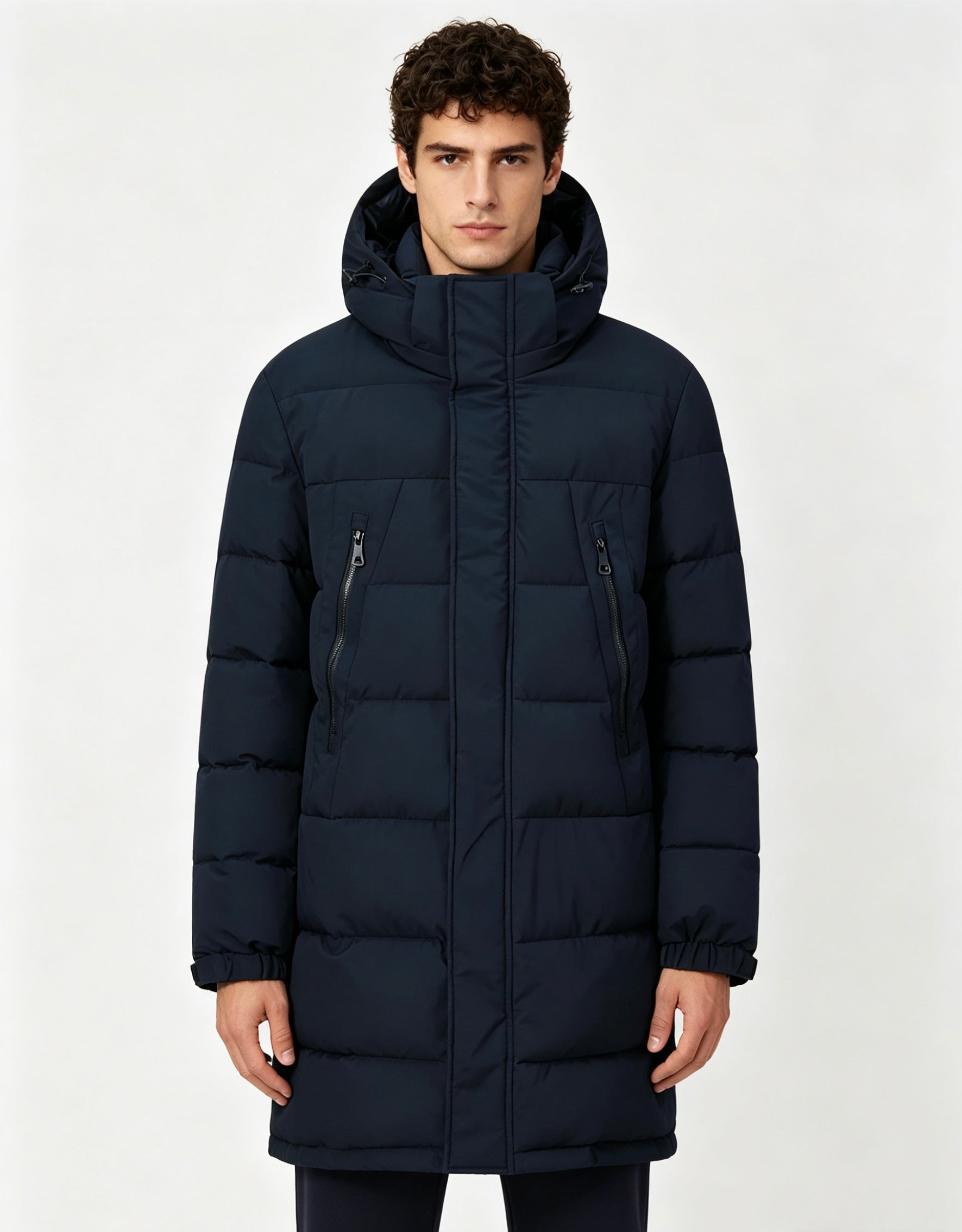 Doudoune longue bleu foncé homme à capuche MATTHIEU