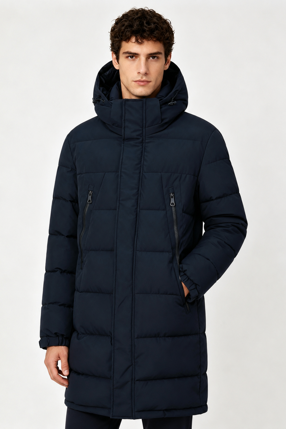 Doudoune longue bleu foncé homme à capuche MATTHIEU