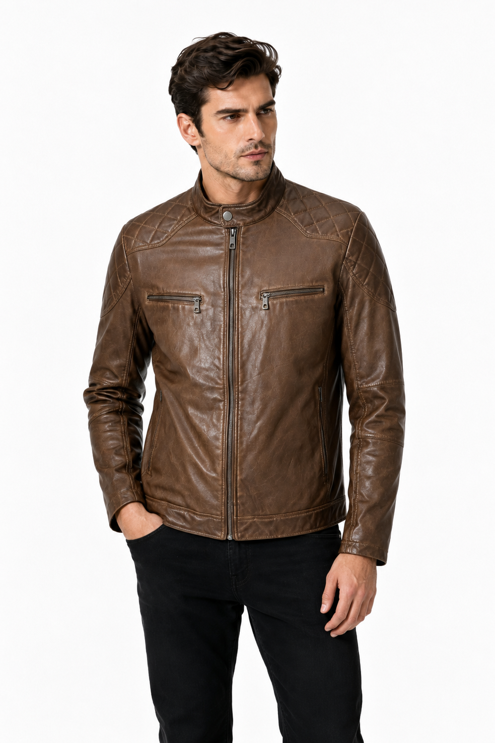 Blouson café homme similicuir BENTLEY