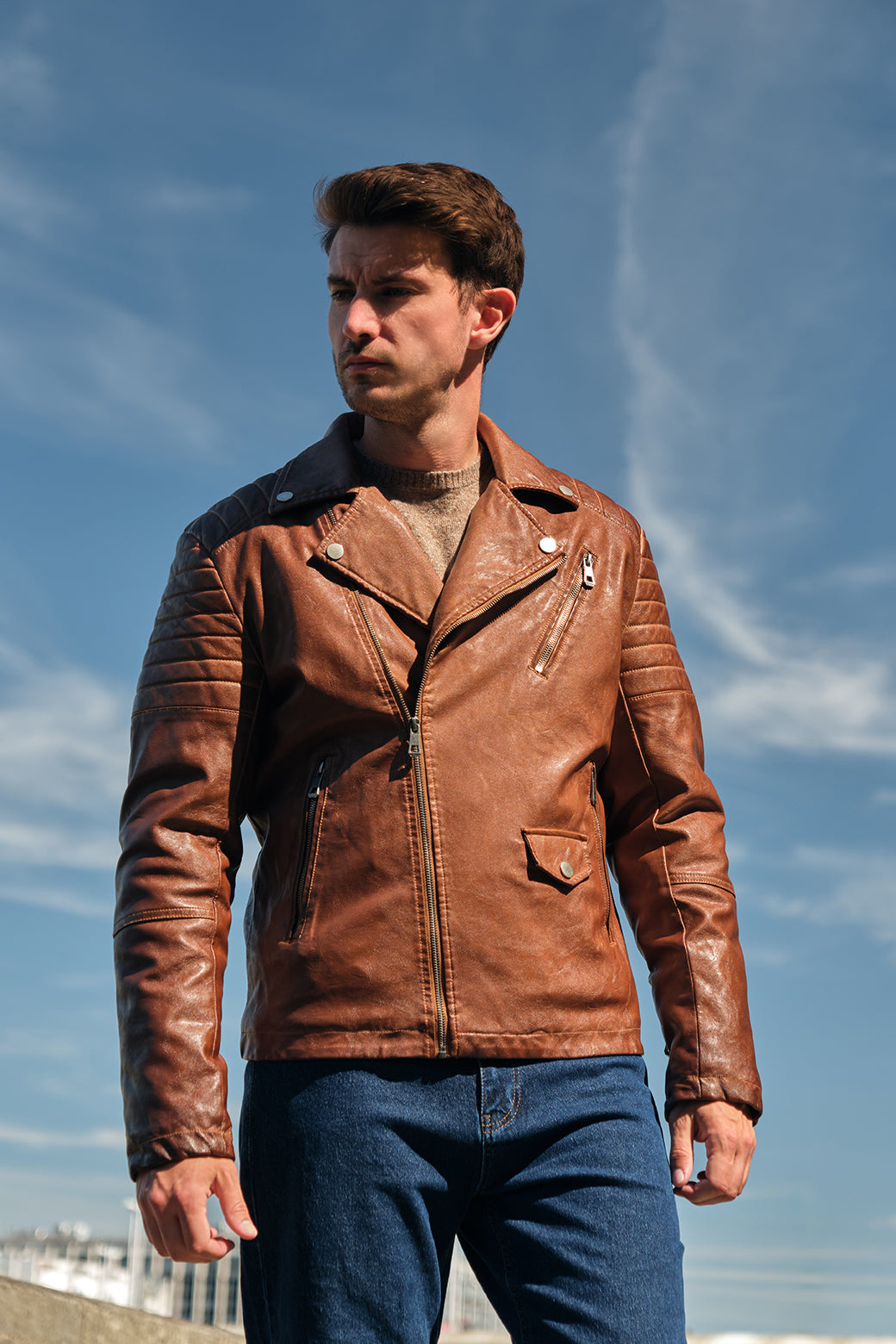 Blouson biker camel similicuir ROLLAND