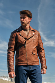 Blouson biker camel similicuir ROLLAND
