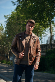 Blouson biker camel similicuir ROLLAND