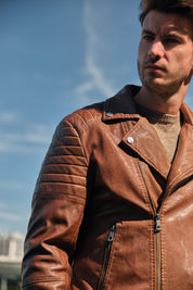Blouson biker camel similicuir ROLLAND
