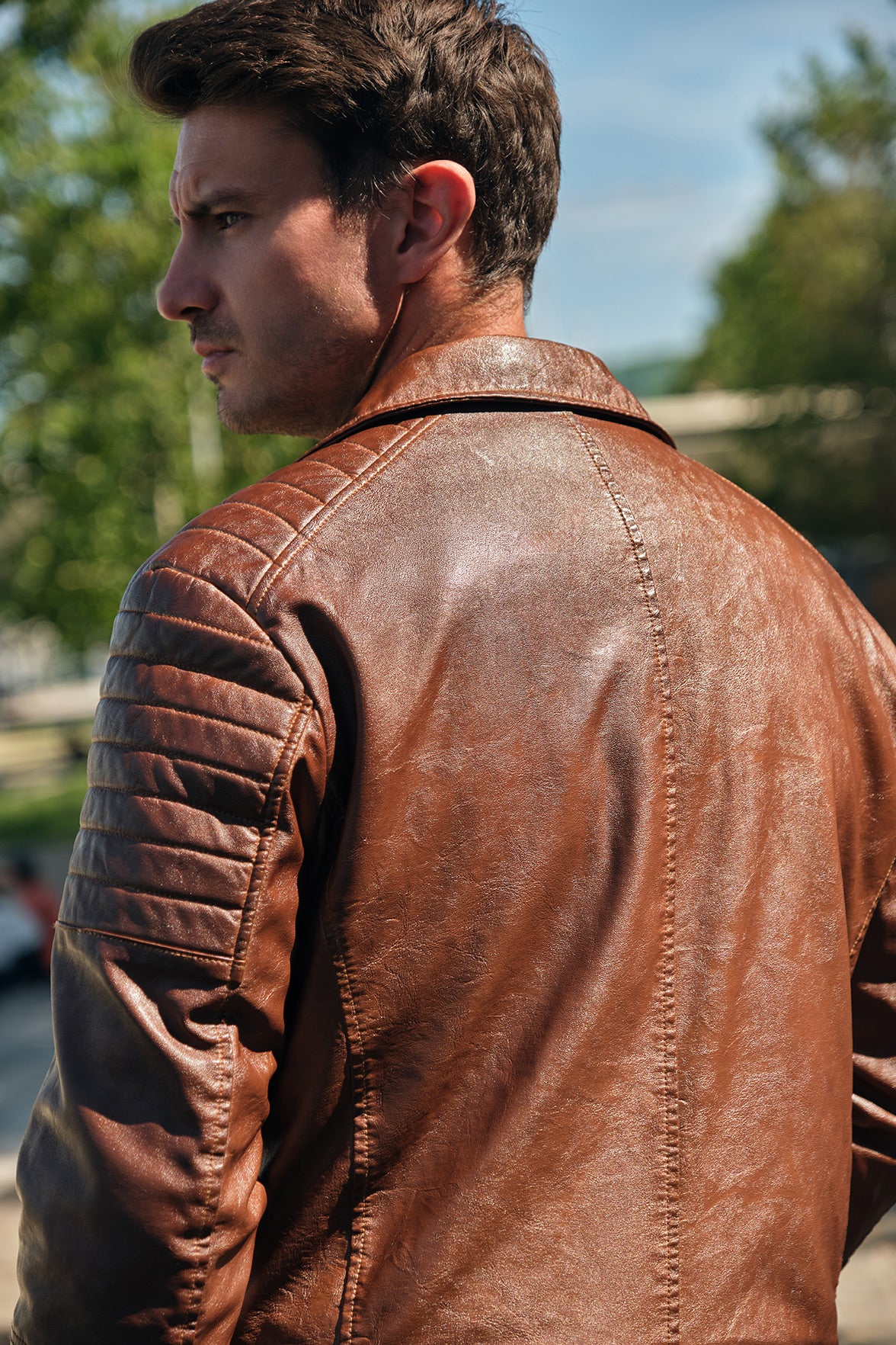 Blouson biker camel similicuir ROLLAND