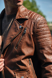 Blouson biker camel similicuir ROLLAND