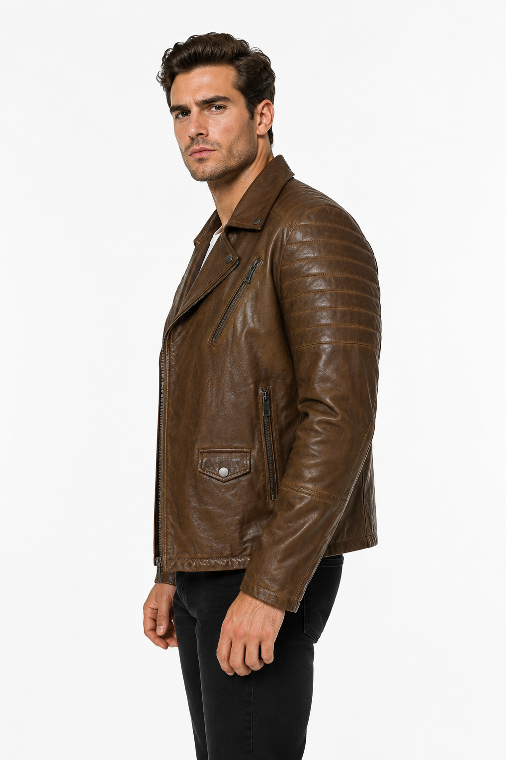 Blouson biker camel similicuir ROLLAND