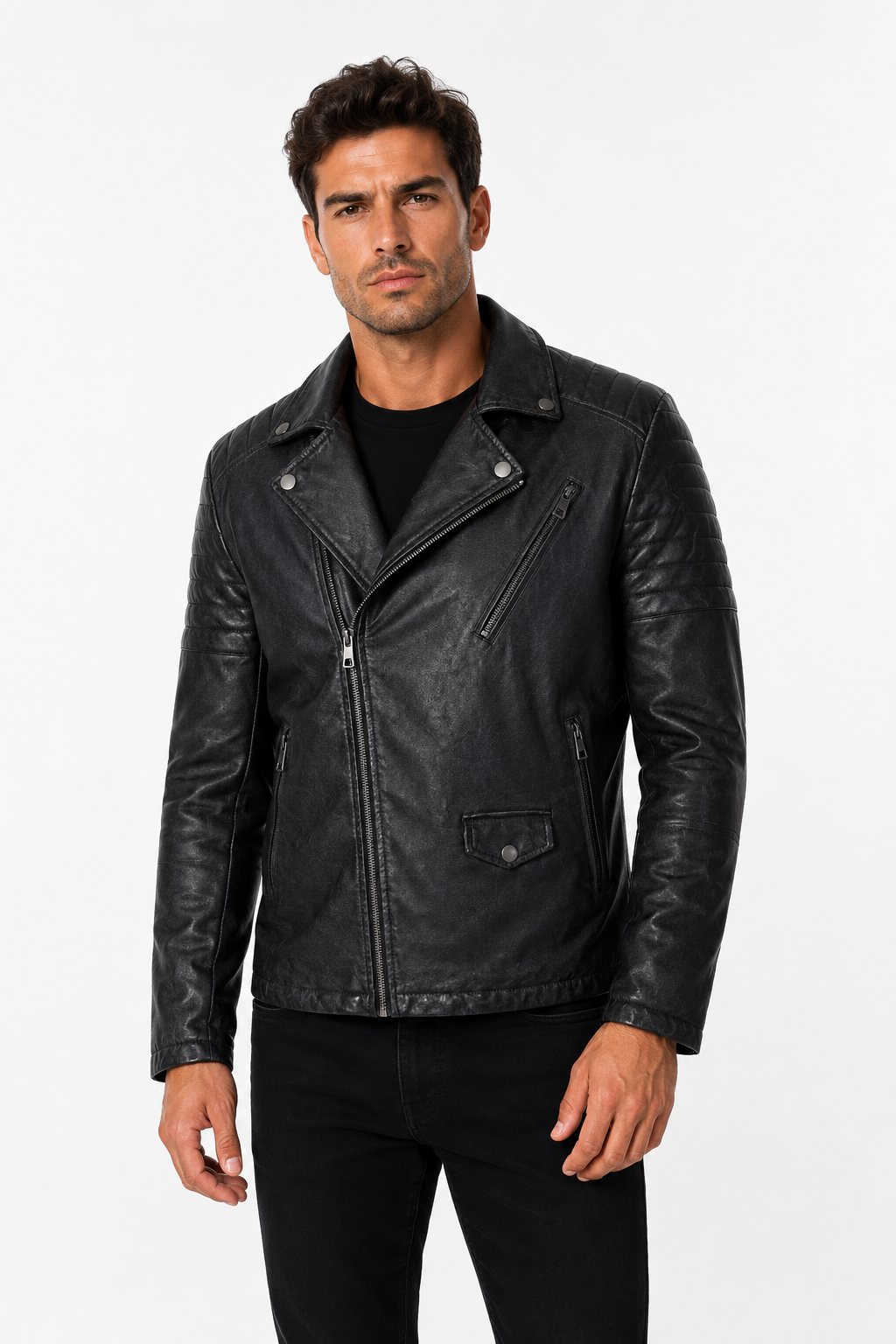Blouson biker noir similicuir ROLLAND
