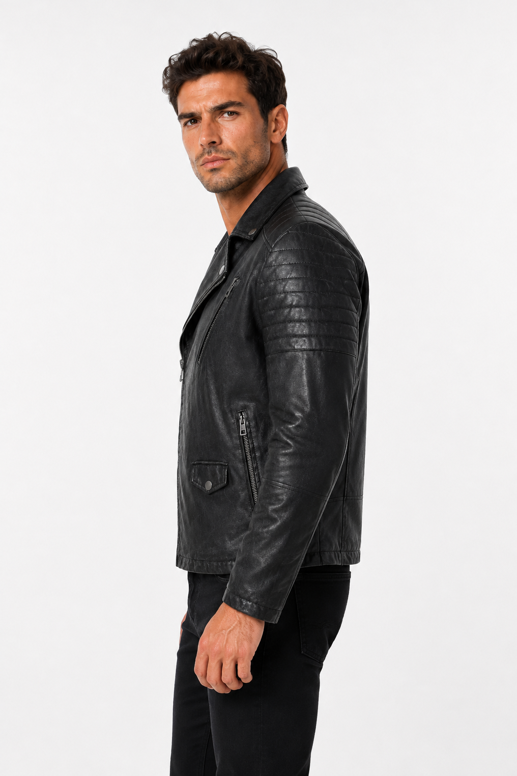 Blouson biker noir similicuir ROLLAND