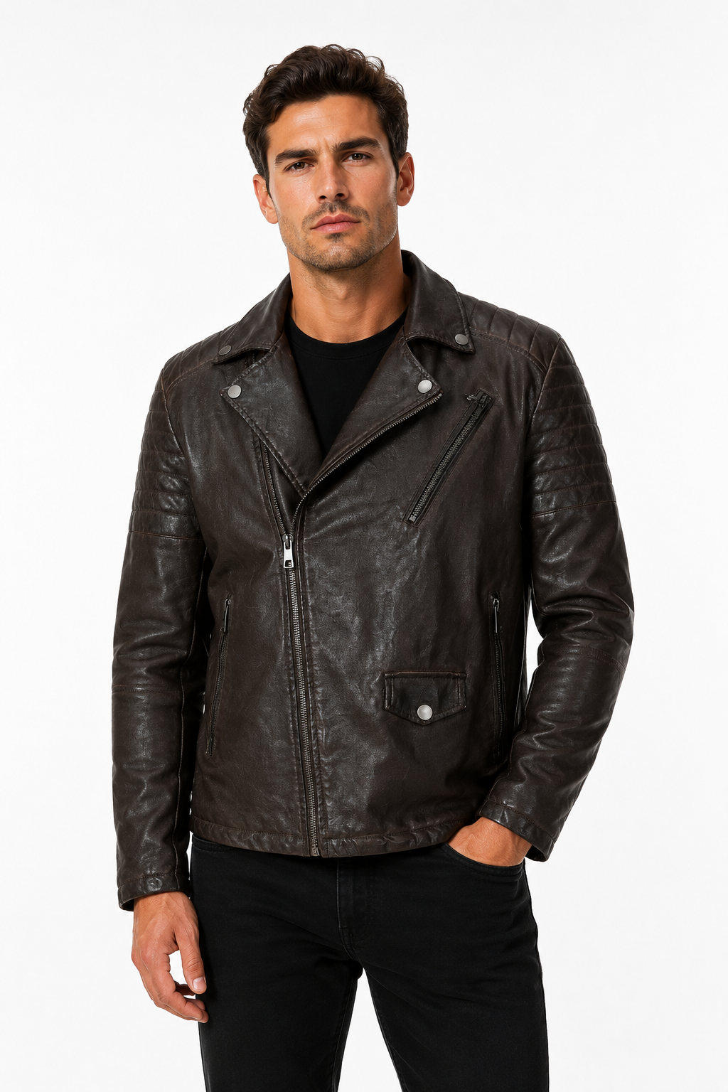 Blouson biker marron similicuir ROLLAND