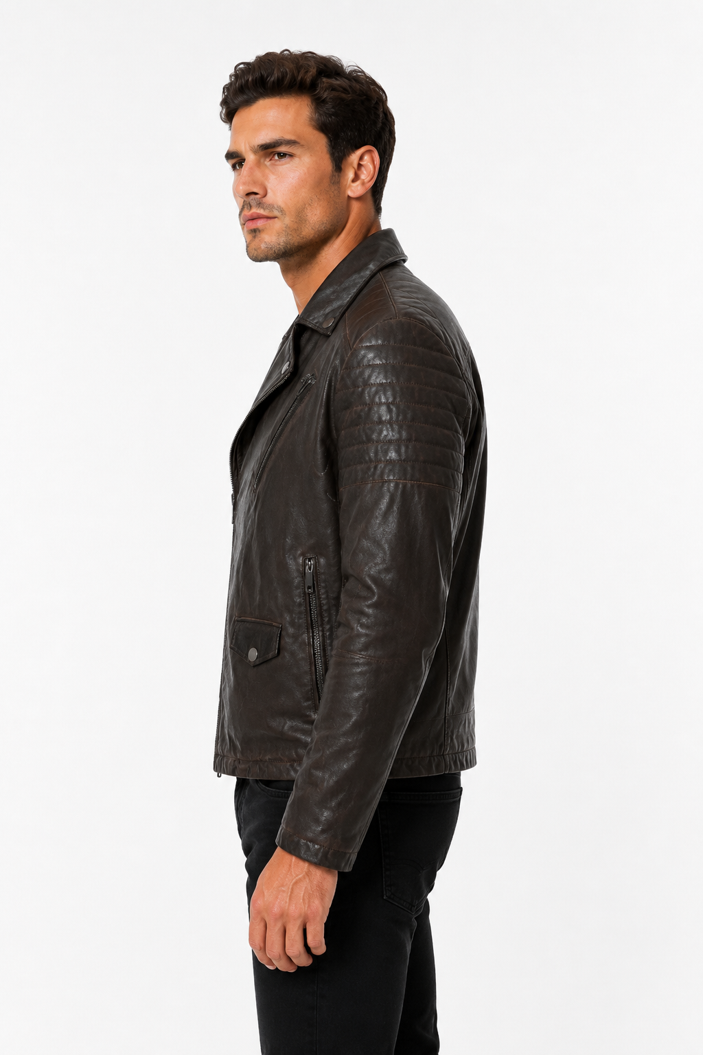 Blouson biker marron similicuir ROLLAND