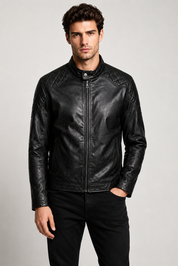 Blouson noir homme similicuir doublé fourrure PATEL
