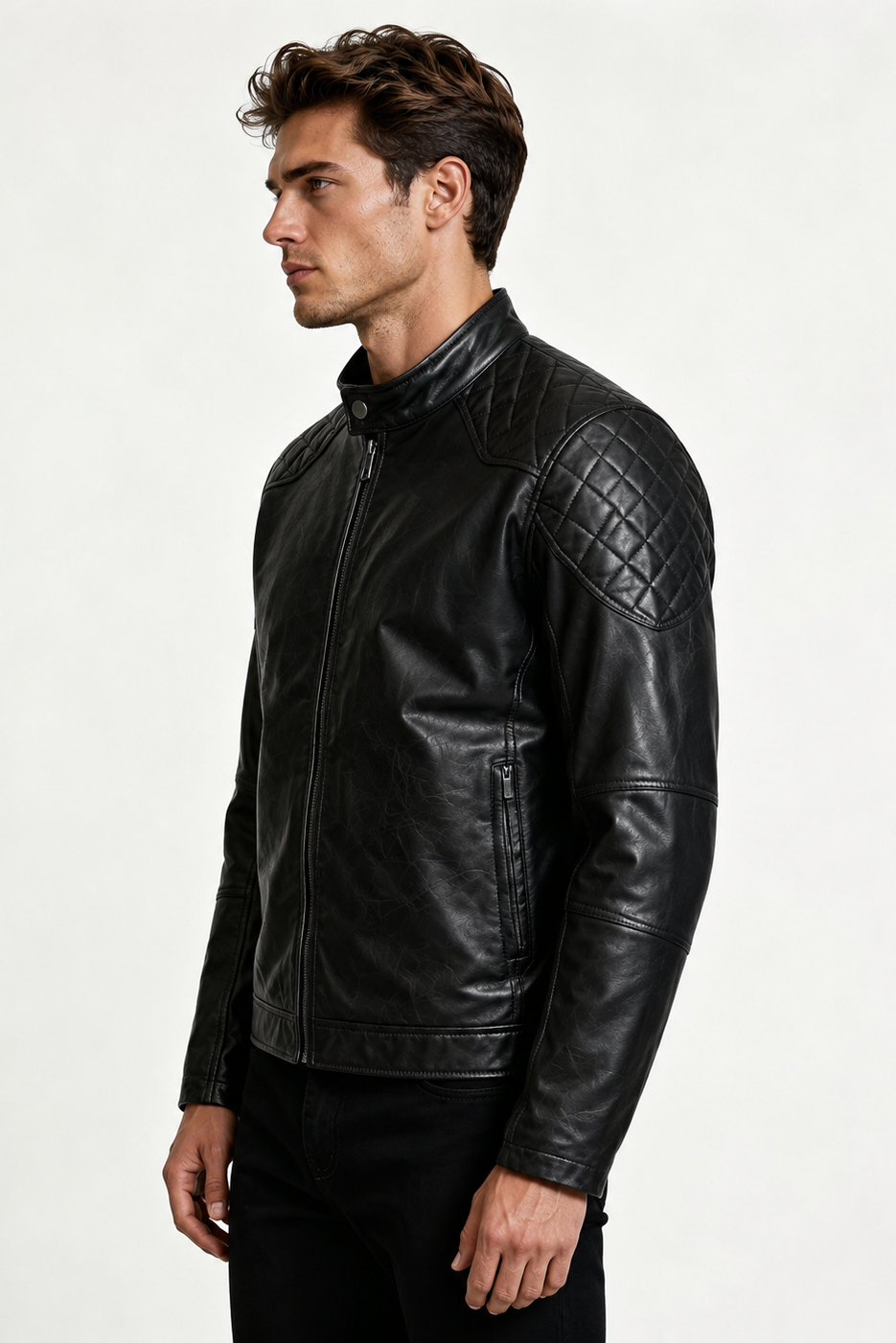 Blouson noir homme similicuir doublé fourrure PATEL