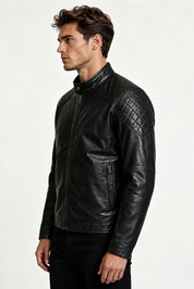 Blouson noir homme similicuir doublé fourrure PATEL