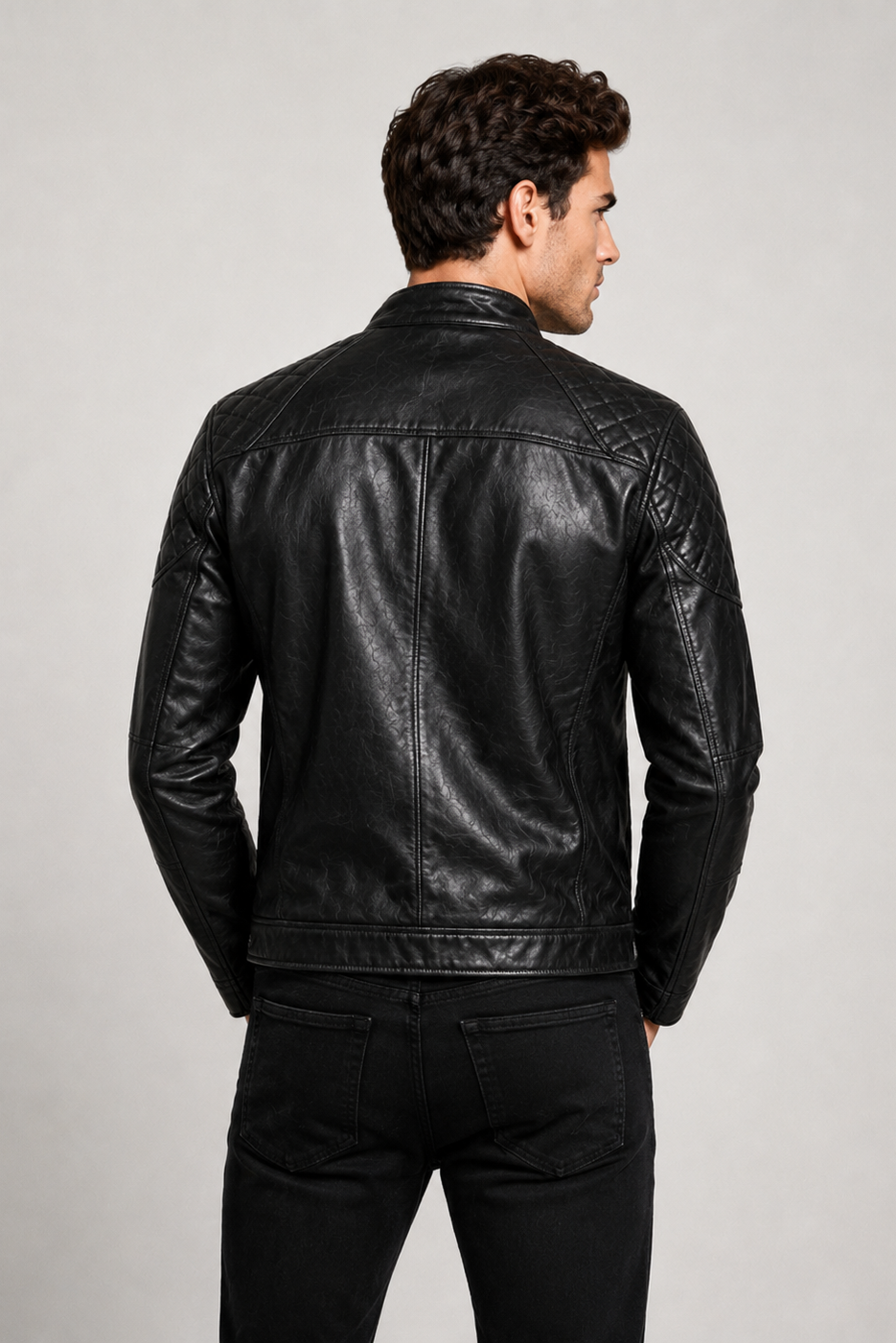 Blouson noir homme similicuir doublé fourrure PATEL