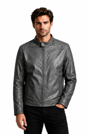 Blouson gris foncé homme similicuir doublé fourrure PATEL