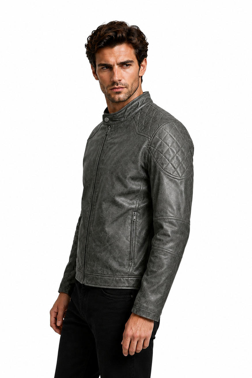 Blouson gris foncé homme similicuir doublé fourrure PATEL