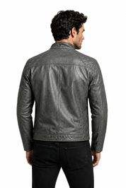 Blouson gris foncé homme similicuir doublé fourrure PATEL