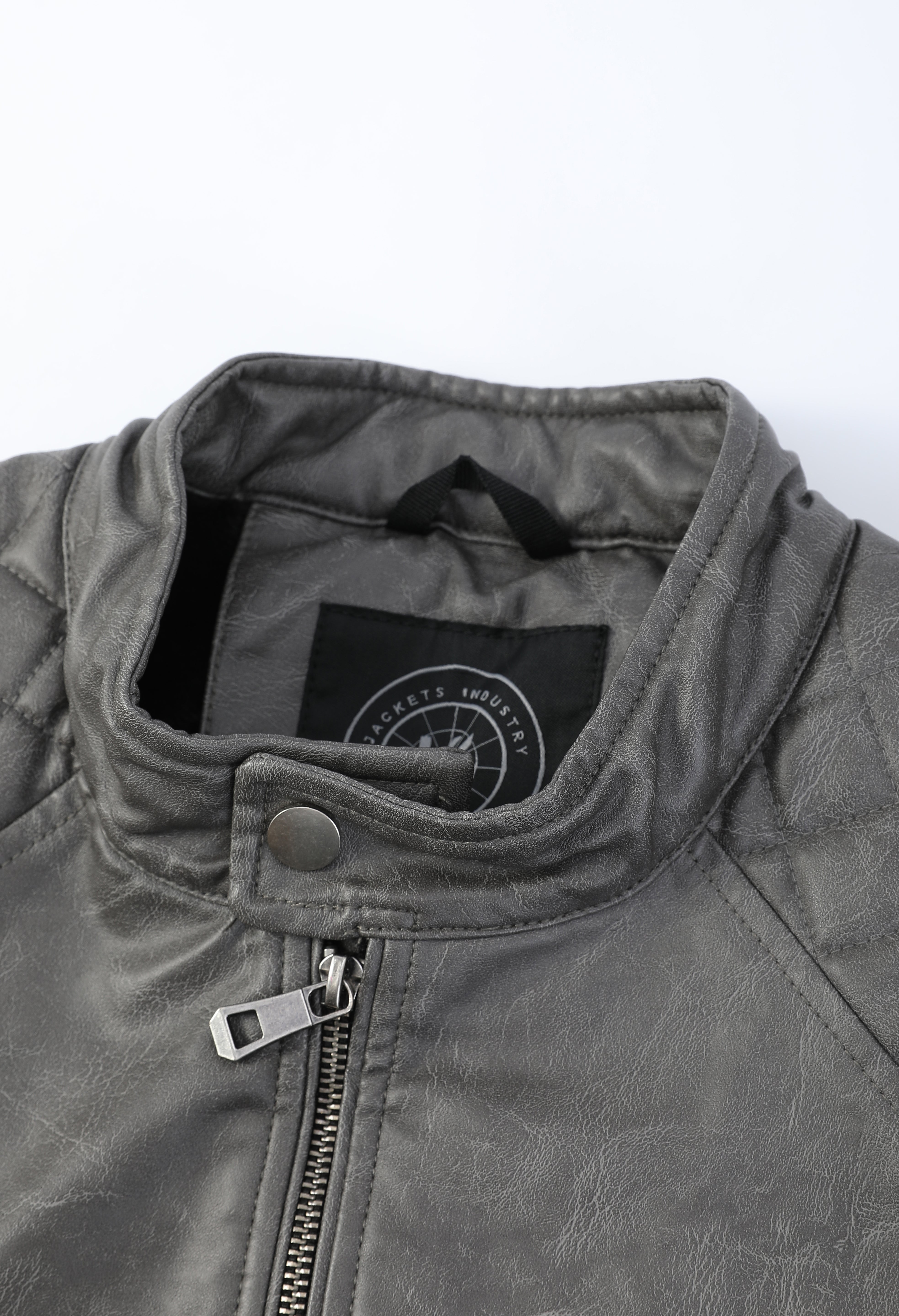 Blouson gris foncé homme similicuir doublé fourrure PATEL