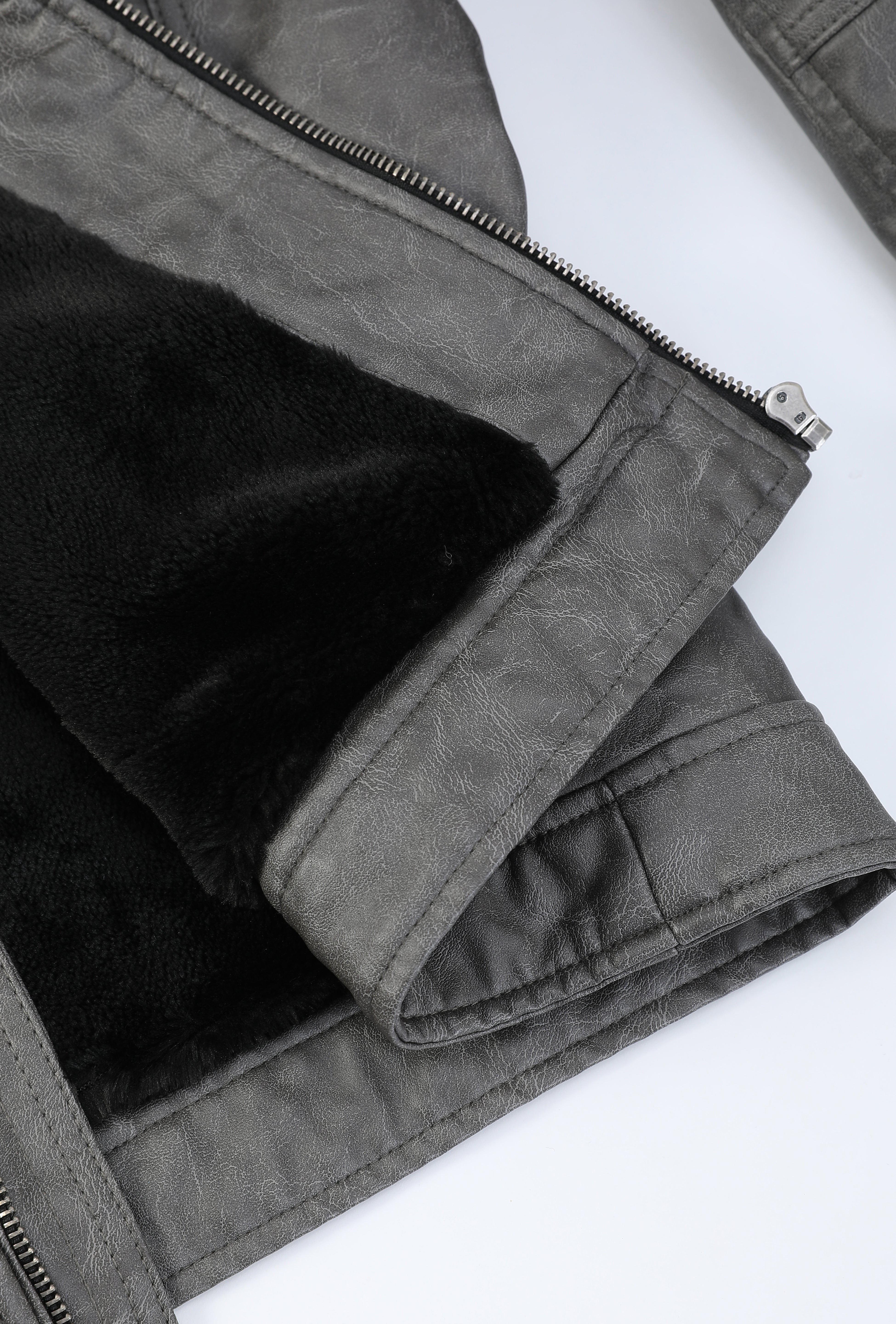 Blouson gris foncé homme similicuir doublé fourrure PATEL