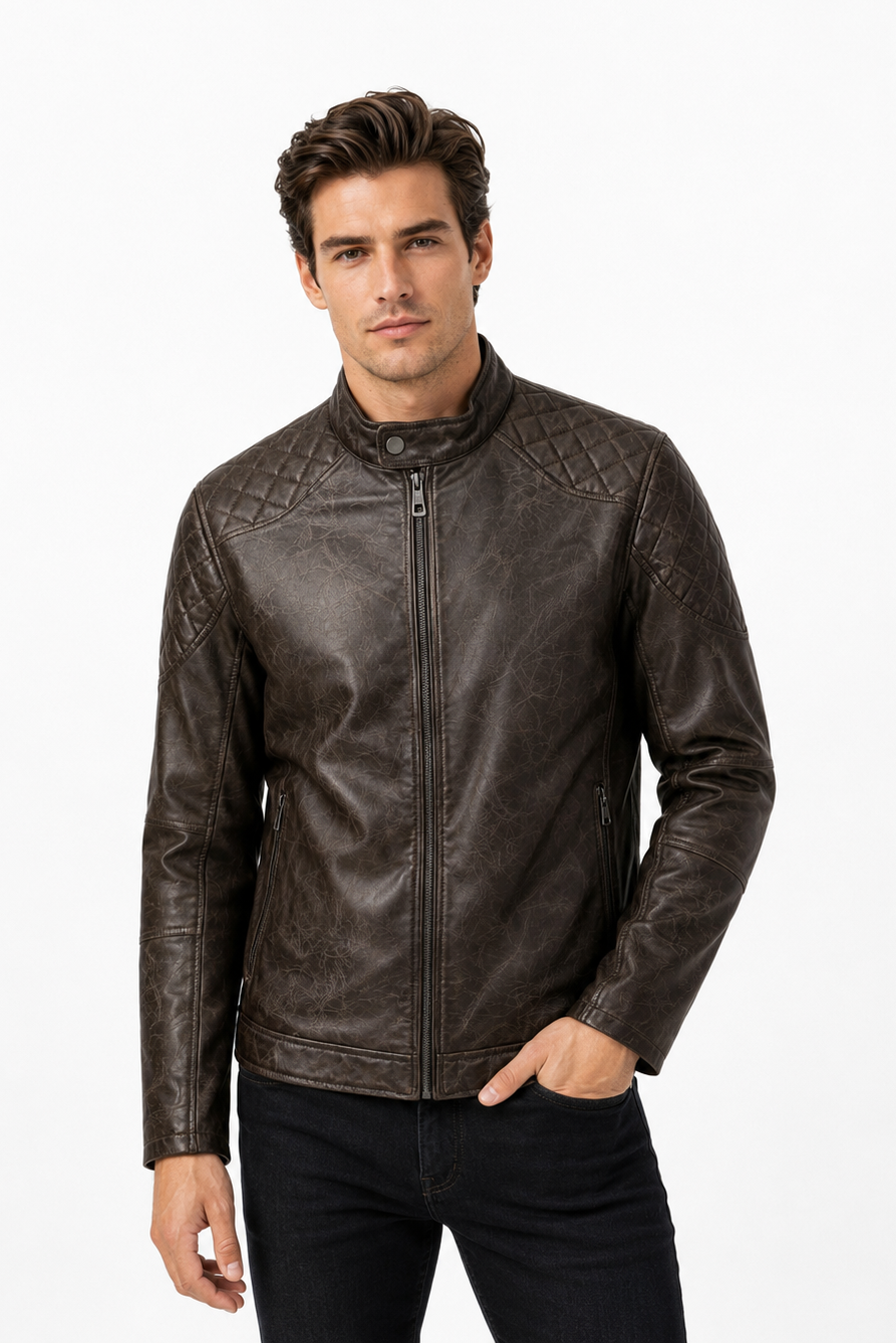 Blouson café homme similicuir doublé fourrure PATEL
