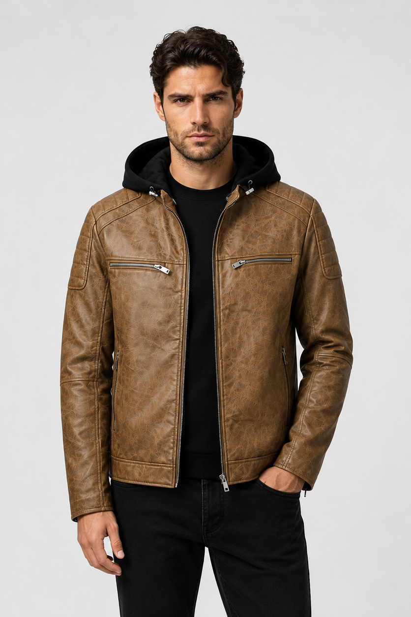 Blouson café homme similicuir YATES