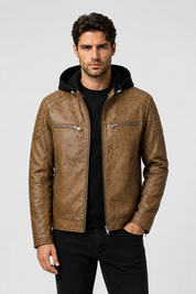 Blouson café homme similicuir YATES