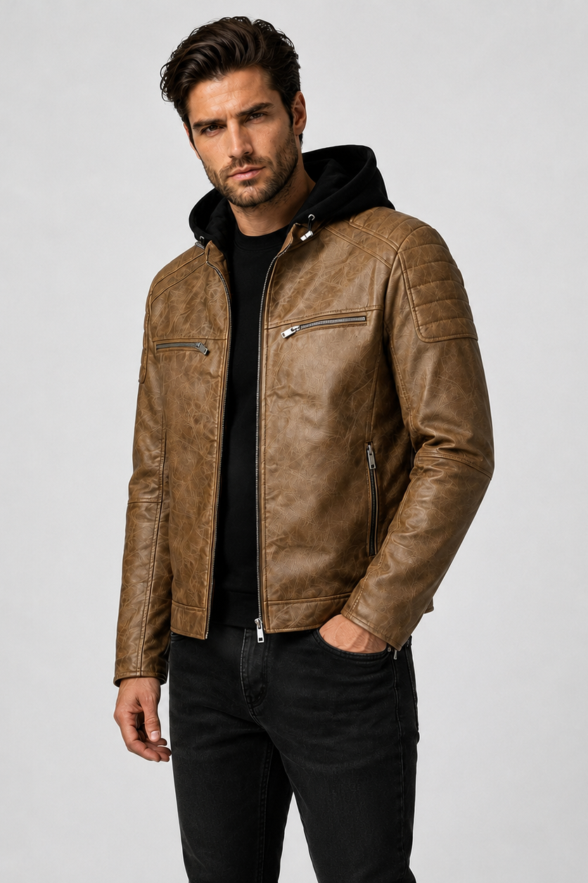 Blouson café homme similicuir YATES