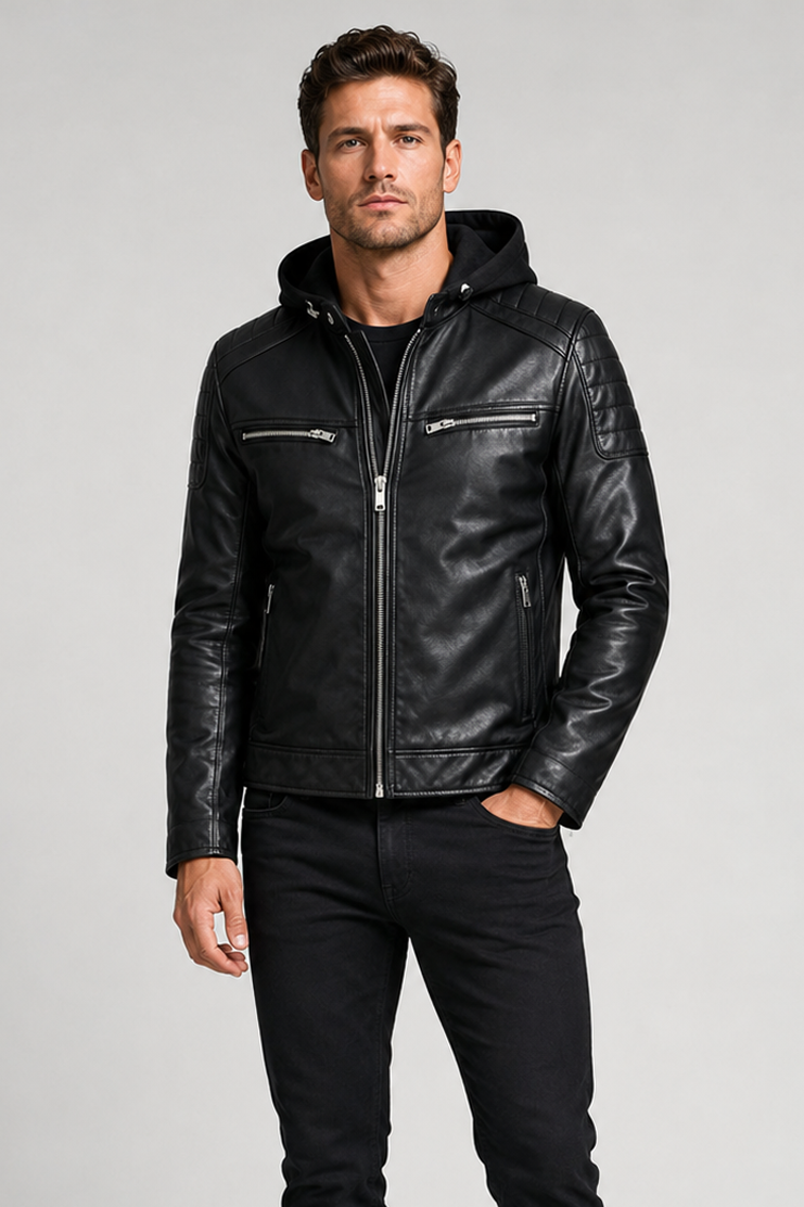 Blouson noir homme similicuir YATES