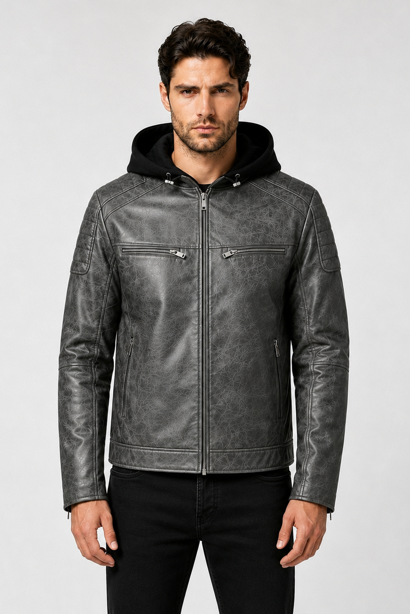 Blouson gris foncé homme similicuir YATES