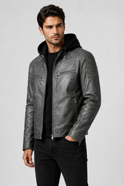 Blouson gris foncé homme similicuir YATES