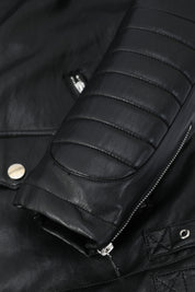 Blouson biker noir similicuir à col fourrure LEONARD