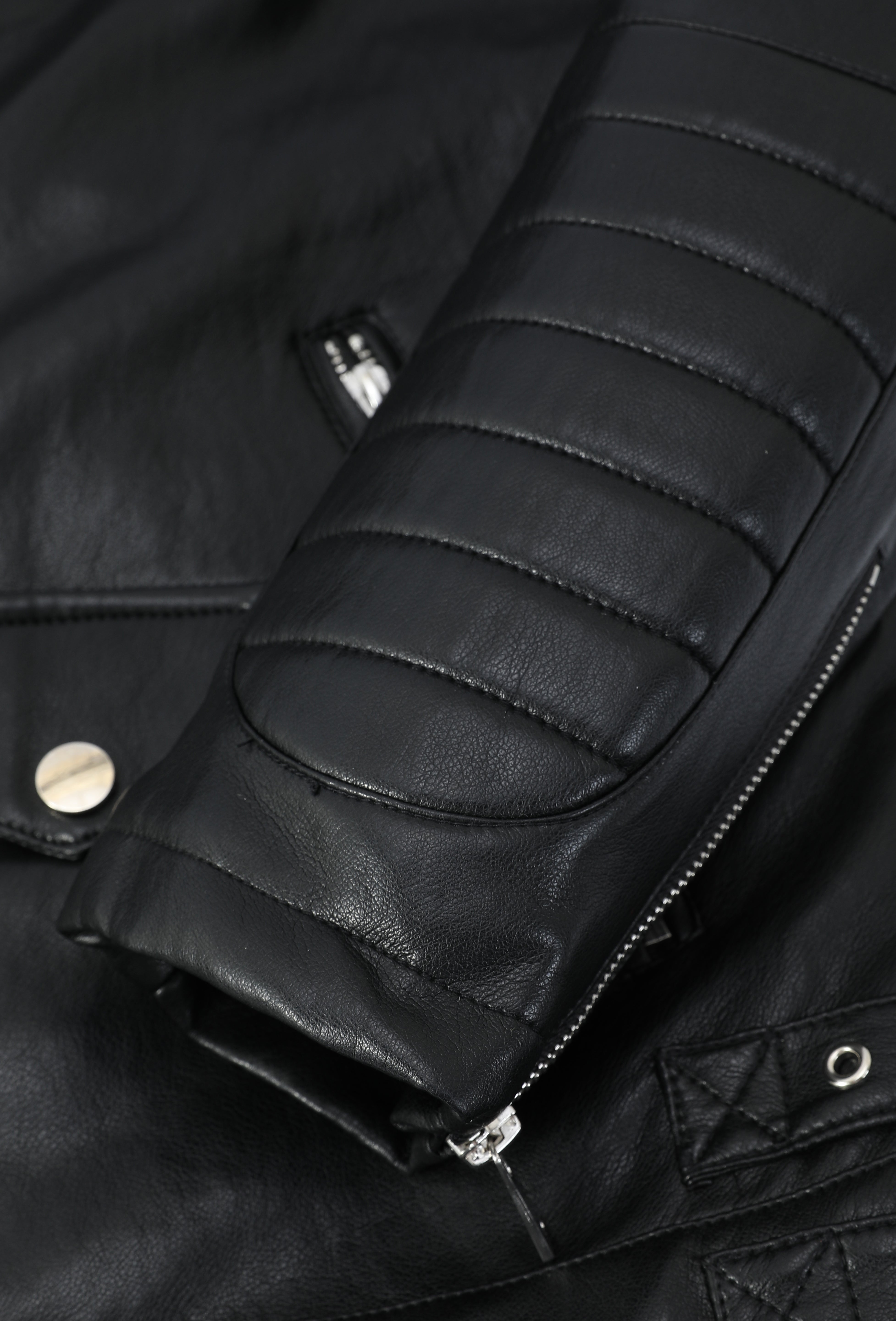 Blouson biker noir similicuir à col fourrure LEONARD