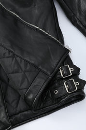 Blouson biker noir similicuir à col fourrure LEONARD