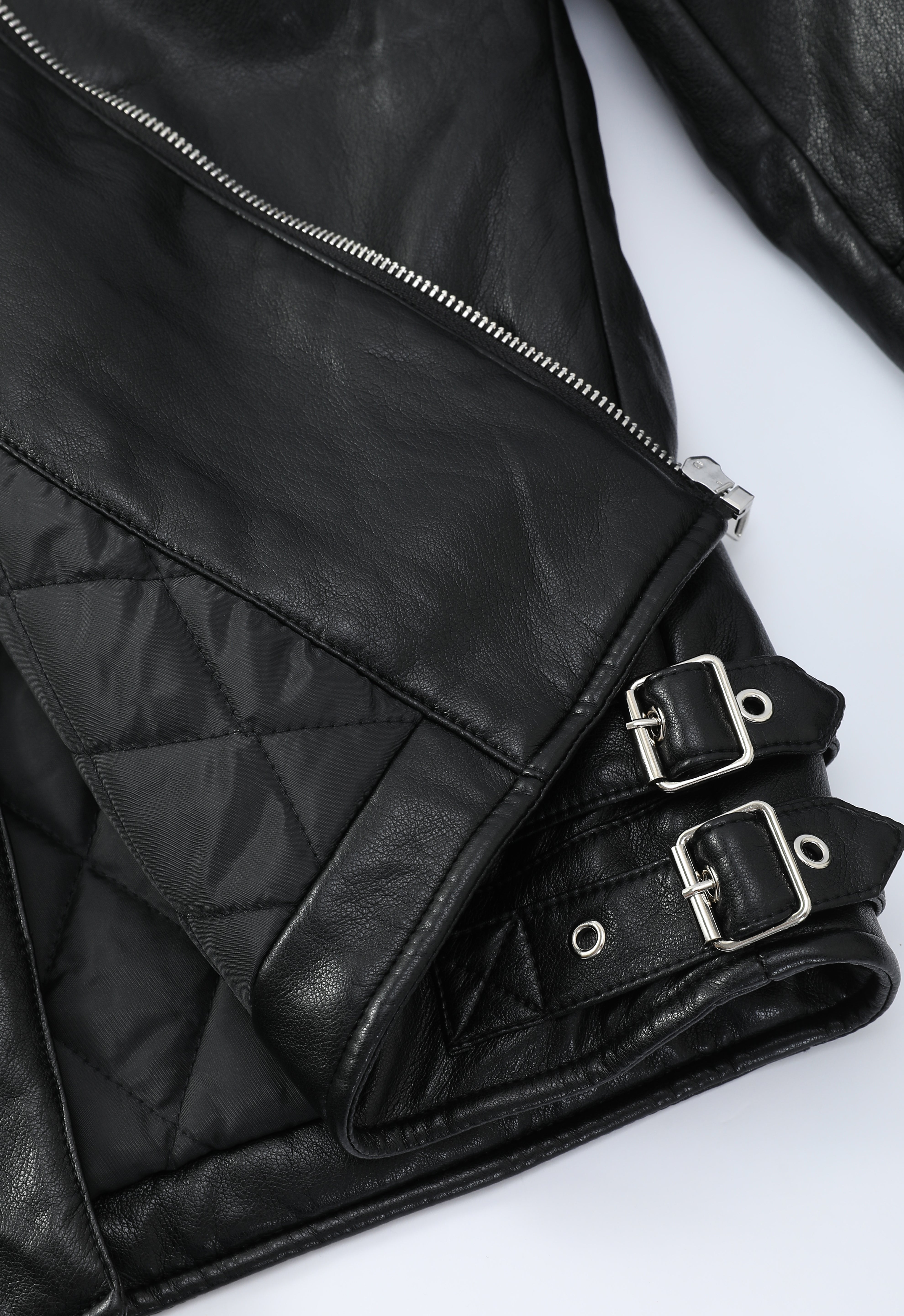 Blouson biker noir similicuir à col fourrure LEONARD