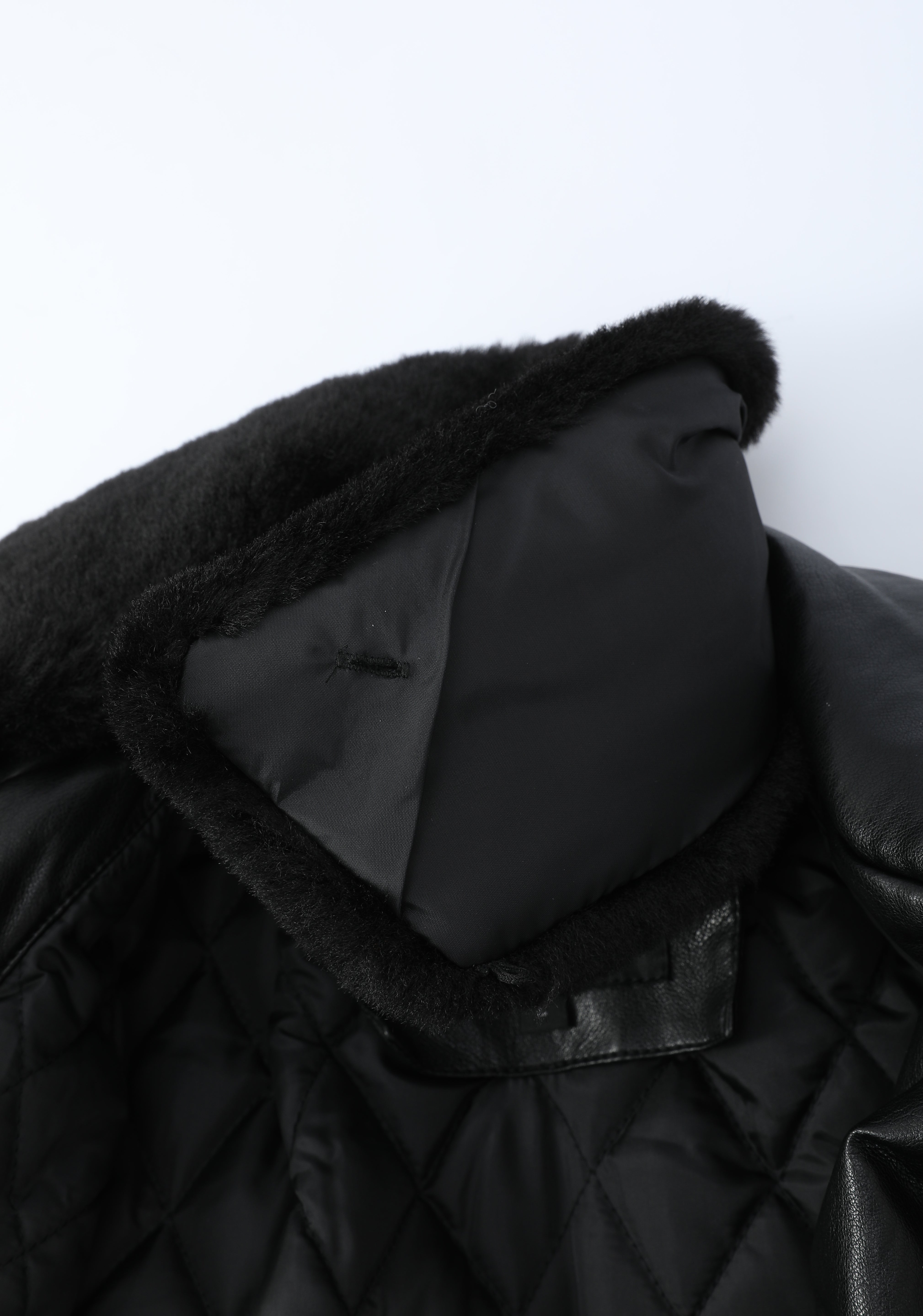 Blouson biker noir similicuir à col fourrure LEONARD