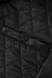 Blouson biker noir similicuir à col fourrure LEONARD