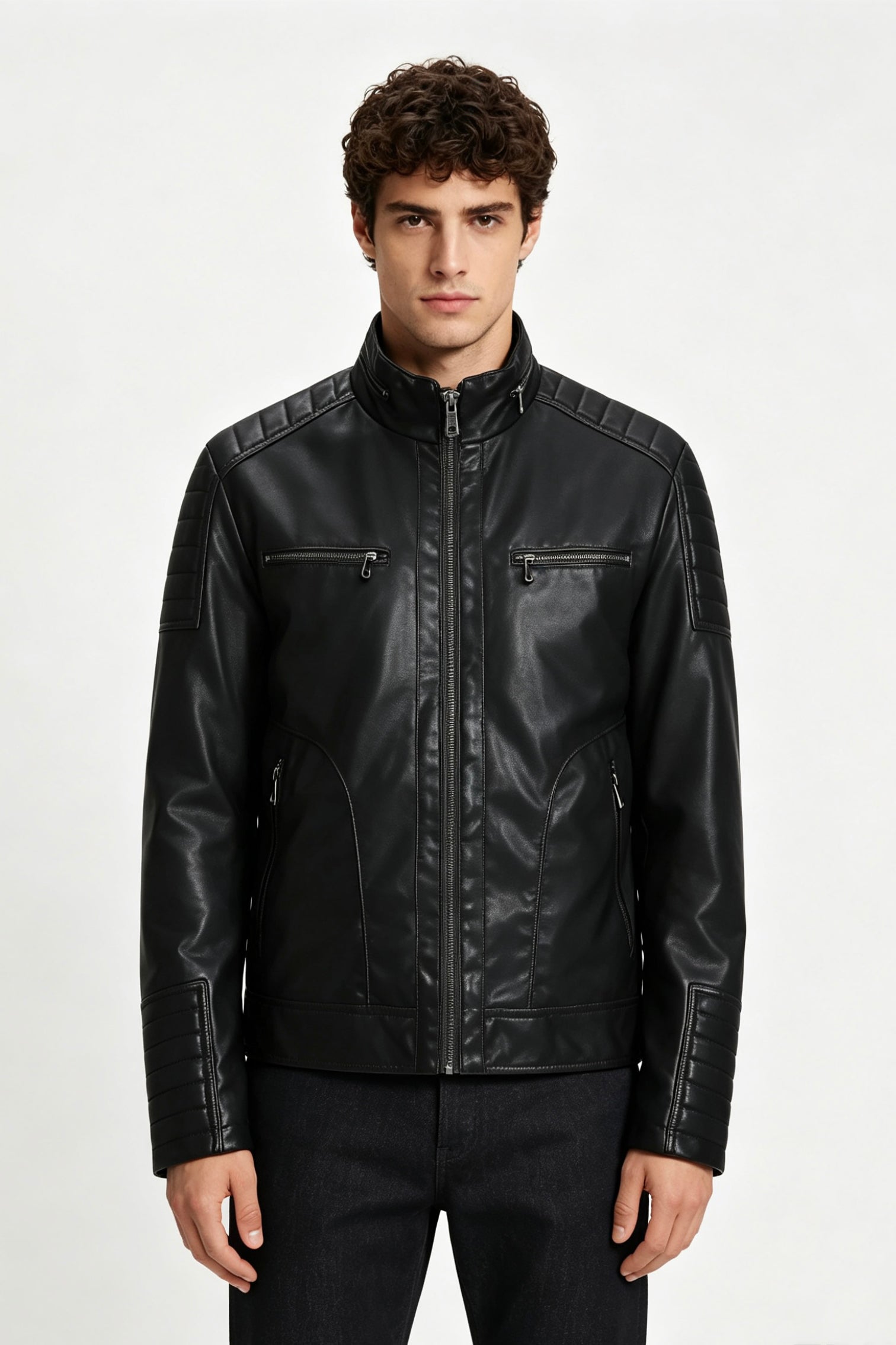 Veste biker noire homme aspect cuir ZACHARIE
