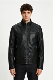 Veste biker noire homme aspect cuir ZACHARIE