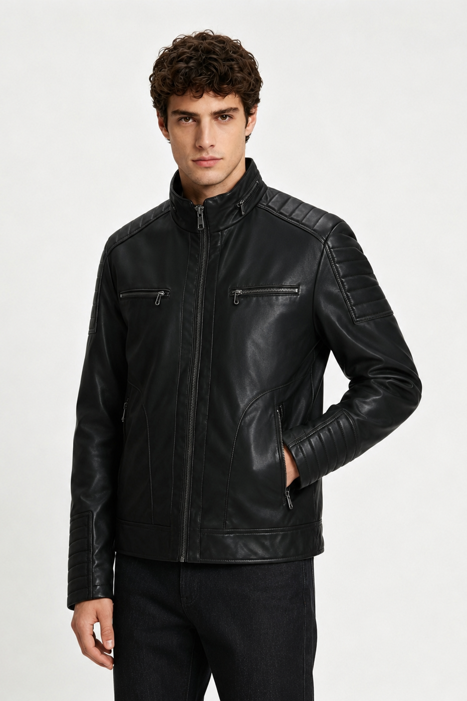 Veste biker noire homme aspect cuir ZACHARIE