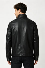 Veste biker noire homme aspect cuir ZACHARIE