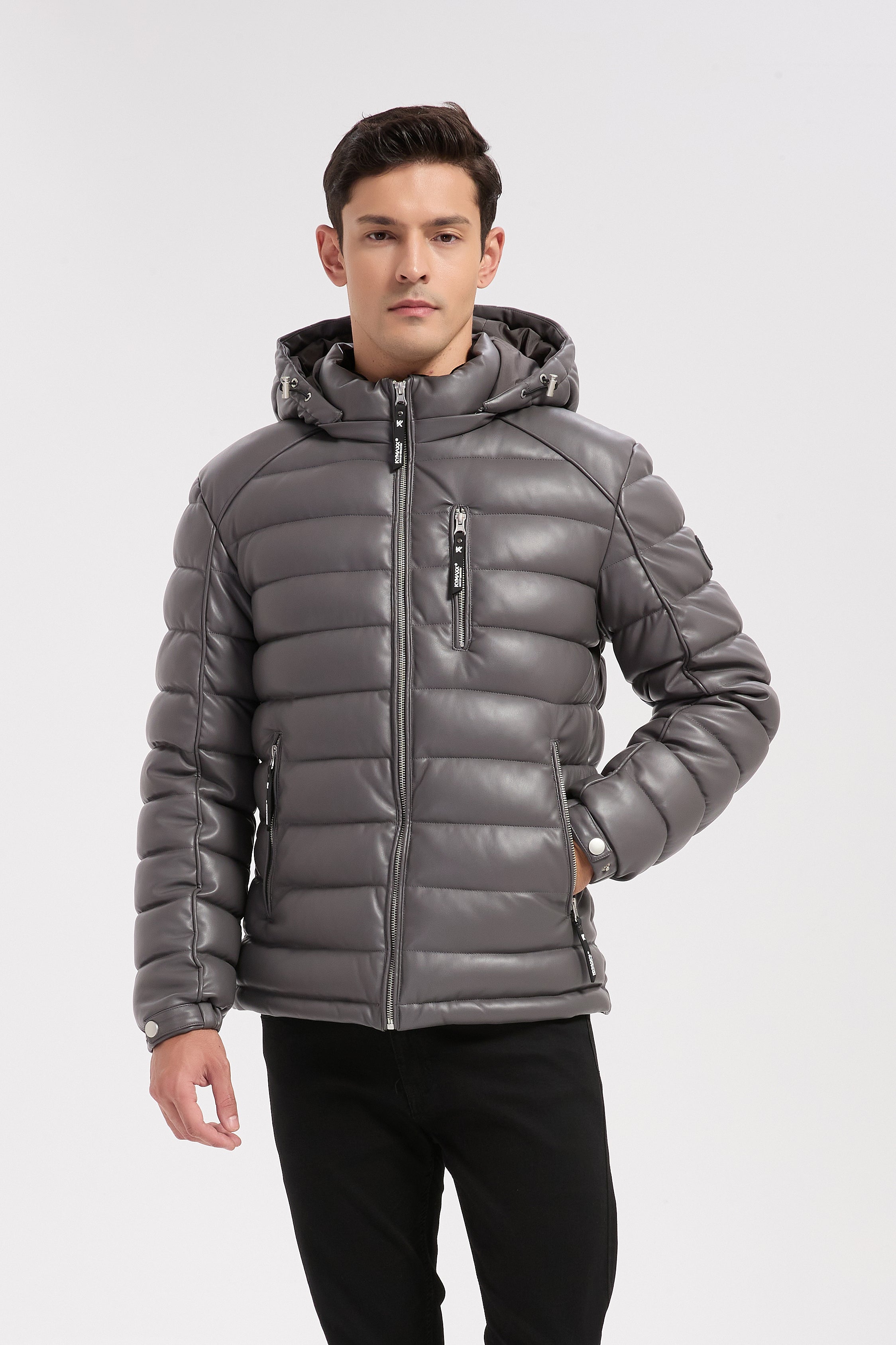 Doudoune gris homme matelassée aspect cuir YVES